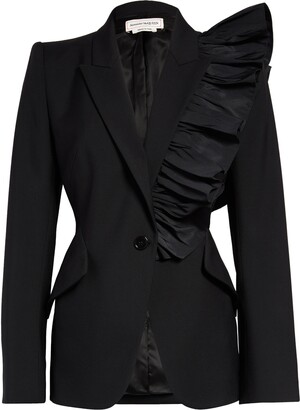 black ruffle blazer
