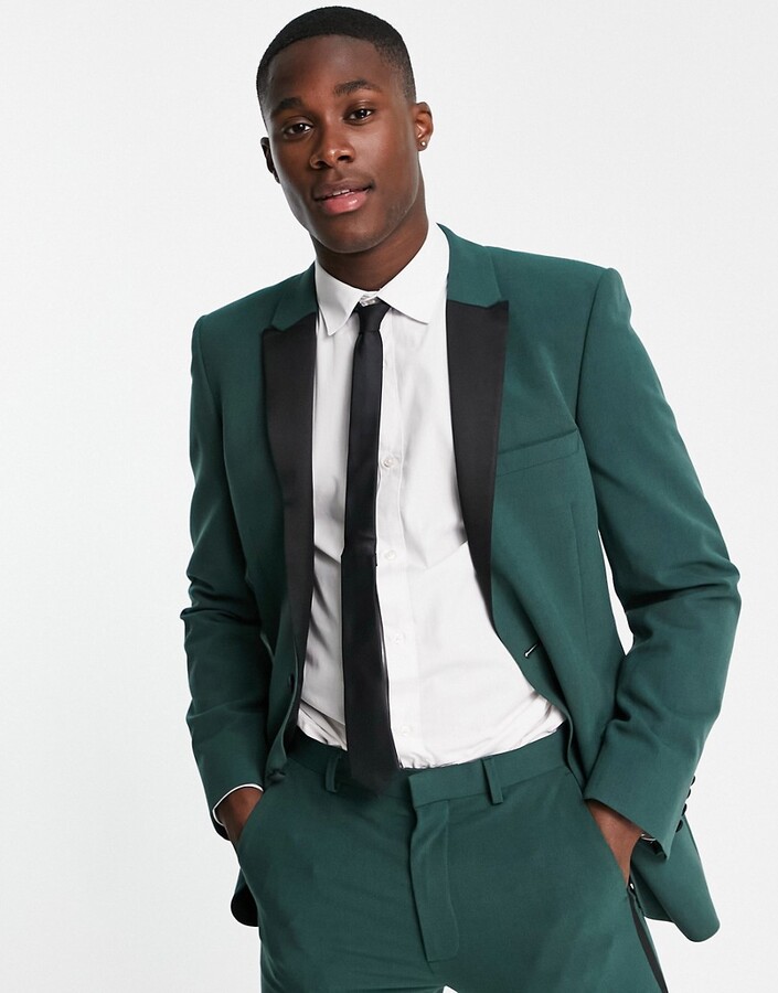 ASOS DESIGN super skinny tuxedo jacket in forest green with black lapel -  ShopStyle Suits
