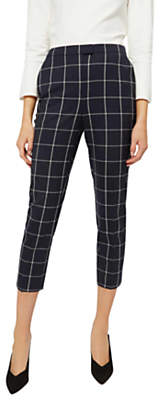 Jaeger Wool Blend Check Cigarette Trousers, Navy/Ivory