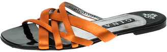 Gina Orange Satin Flat Slides Size 41
