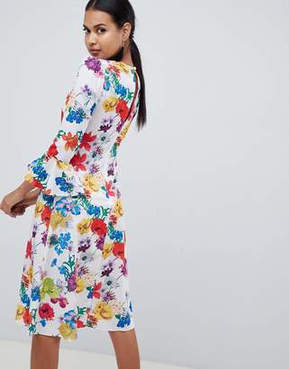 ASOS Design DESIGN fluted sleeve midi dress in summer floral print