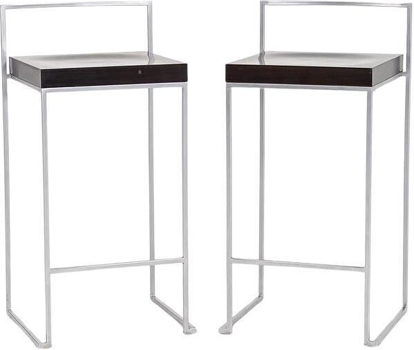 Lapalma 2000s Pair Of Cubo Steel / Wood Counter Stools Enzo Berti Made In Italy