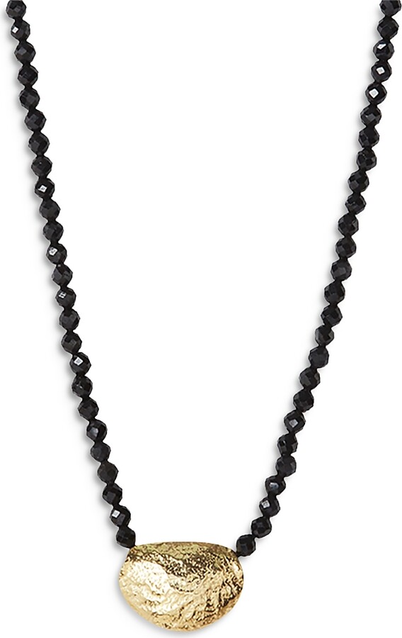 Argentovivo 14K Gold Plated Sterling Silver & Onyx Molten Bead Necklace, 14 - 16