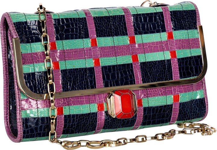 Lanvin Alber Elbaz Turquoise Red Crocodile Effect Woven Chain Bag Spring 2009