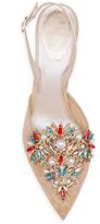 Thumbnail for your product : Rene Caovilla Crystal-Embellished Lace Slingbacks