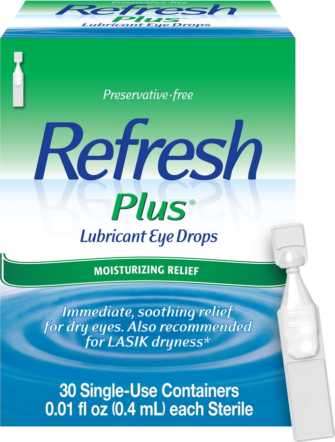 Refresh Plus Lubricant Eye Drops Preservative-Free Artificial Tears, 0.4 ml, 30 Count