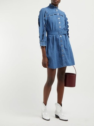 MiH Jeans Covey Scalloped Cotton-chambray Dress - Blue Stripe