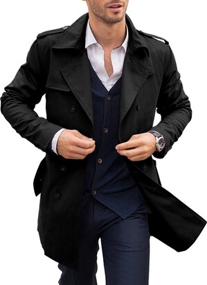 PASLTER Mens Classic Business Pea Coat Winter Warm Double Breasted