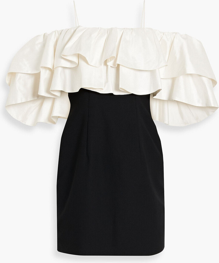 Rasario Cold-shoulder ruffled taffeta and crepe mini dress
