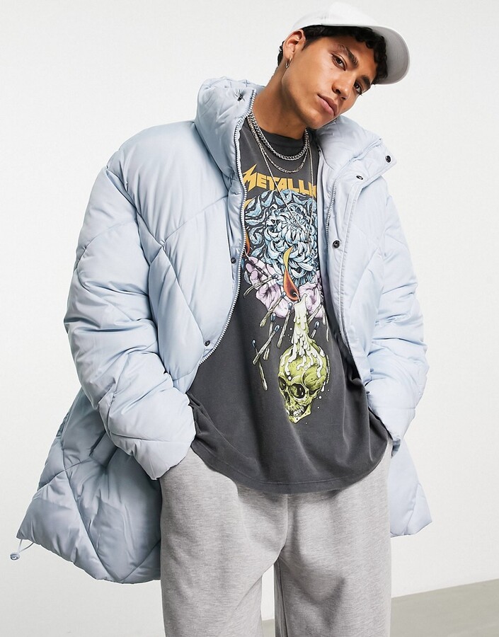 ASOS DESIGN oversized diamond quilt puffer jacket in icy blue - ShopStyle