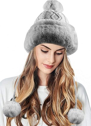 JFAN Womens Hats Winter with Double Pom Pom Cute Russian Hat Faux Fur  Fashionable for Ski Outdoor White - ShopStyle