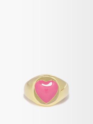 Wilhelmina Garcia Heart Enamel & 18kt Gold-vermeil Signet Ring - Pink Gold