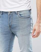 Thumbnail for your product : ONLY & SONS Slim Fit Stretch Jeans with Abrasion in Light Blue Wash