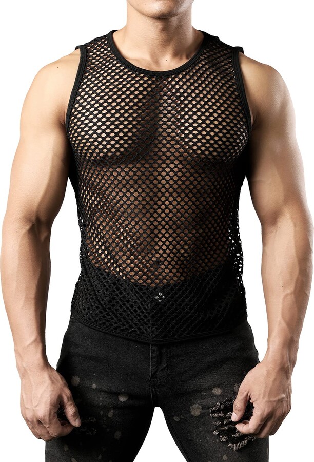 JOGAL Men's Mesh Fitted Muscle Top Large Black UKWG01