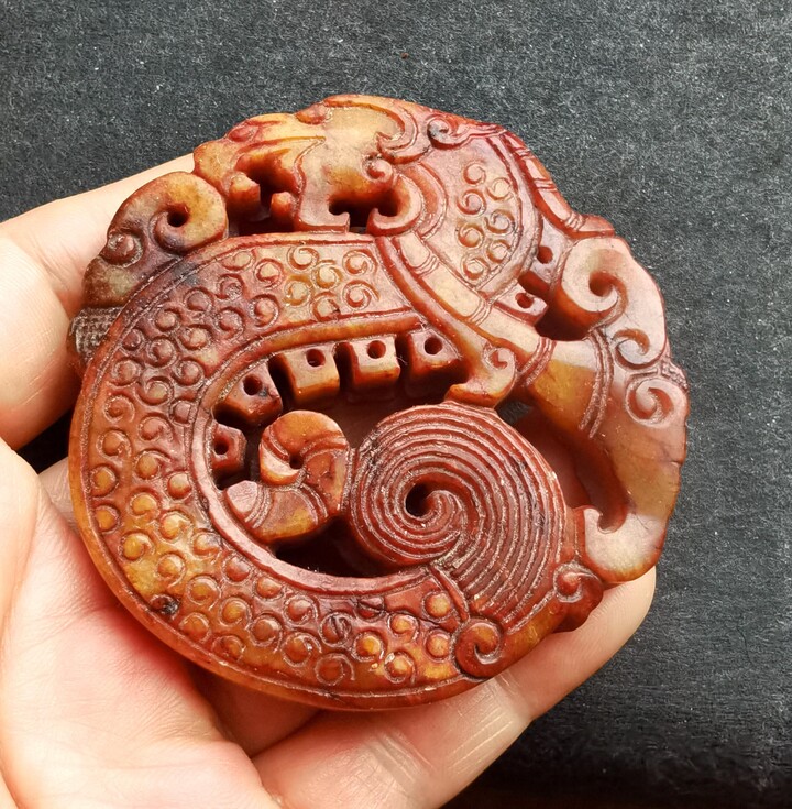 Etsy Dragon Ruyi Flower Carving Yellow Brown Jade Stone Pendant Link, Good Lucky Jade, Circle Amulet Mythical Animals For Making Necklace Jewelry