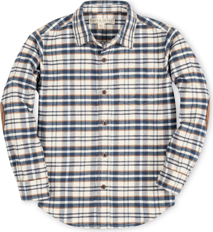 Hope & Henry Boys Long Sleeve Plaid Flannel Button Down Shirt with
