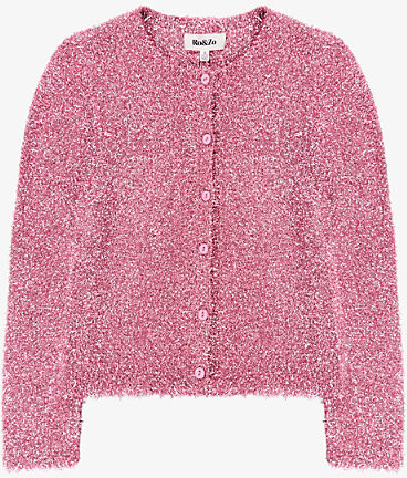 Ro&Zo Womens Pink Sparkle Round-Neck Knitted Cardigan L