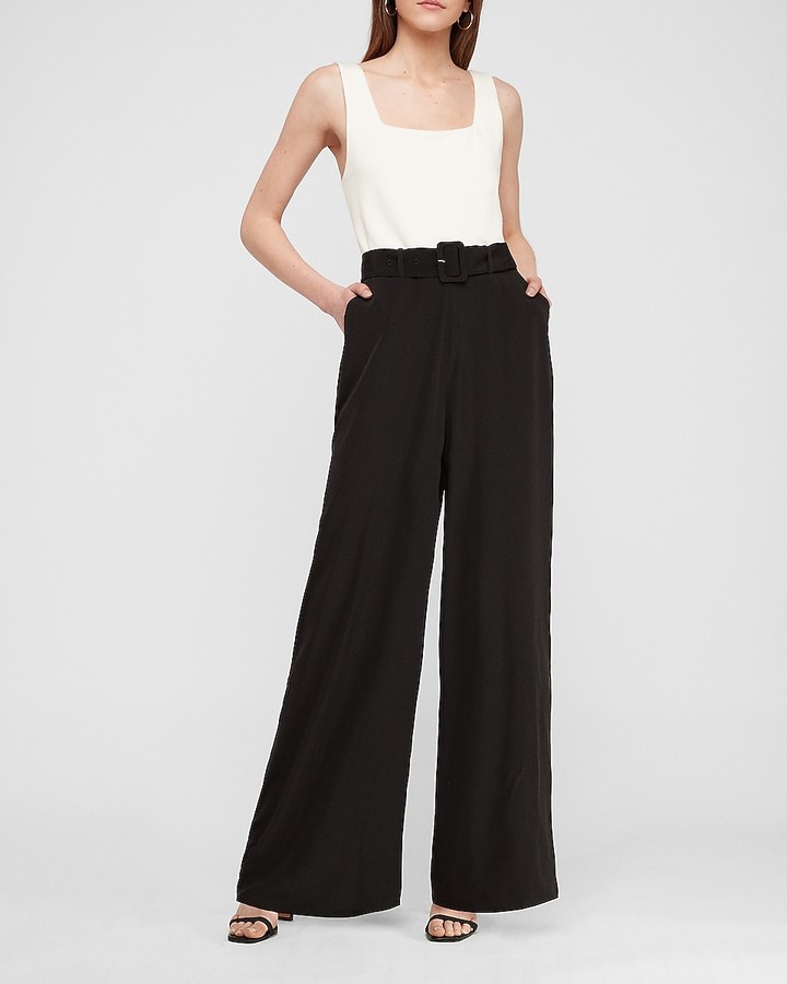 Express Belted Wide Leg Paperbag Jumpsuit ShopStyle