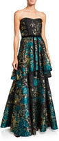 Thumbnail for your product : Marchesa Notte Strapless Metallic Fil Coup Tiered Gown with Velvet Waist Trim