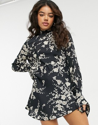 Free People Aries floral flared mini dress in black - ShopStyle