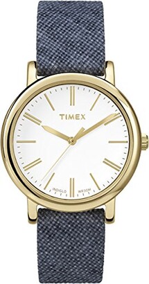 Timex Women's Quartz Watch with White Dial Analogue Display and Blue Fabric and Canvas Strap TW2P63800