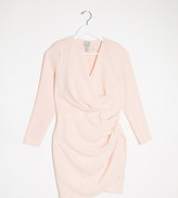 Thumbnail for your product : ASOS Petite ASOS DESIGN Petite long sleeve pleat front wrap mini dress in blush