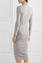 Thumbnail for your product : James Perse Ruched Stretch-cotton Jersey Turtleneck Midi Dress - Stone