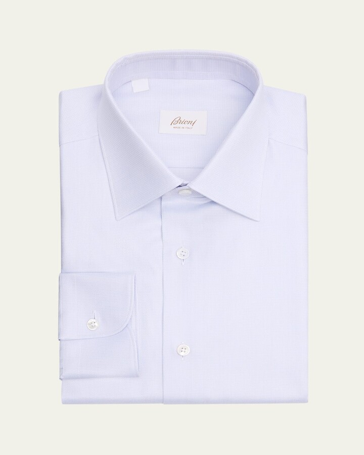 Men's Textured Cotton Point-Collar Dress Shirt