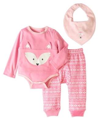 Quiltex Newborn Girls' Bodysuit, Pants and Bib 3-Piece Layette Set