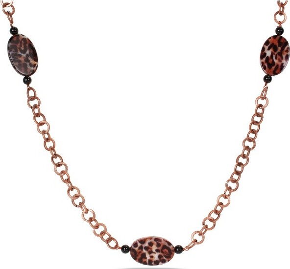 Everly Jewelry EVERLYJEWELRY|LeopardandOnyxBeadandLinkNecklacewithCopperPlatedGoldtonefindings-32in