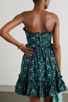 Thumbnail for your product : Agua by Agua Bendita Rosa Strapless Ruffled Floral-print Cotton-poplin Mini Dress - Green