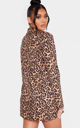 PrettyLittleThing Brown Leopard Print Boxy Oversized Blazer Dress