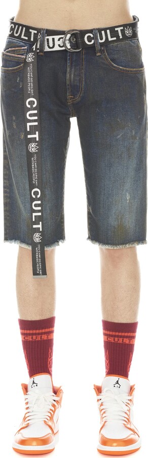 Cult of Individuality Rocker Belted Slim Fit Stretch Denim Shorts