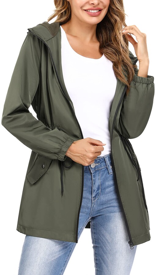 Irevial Womens Waterproof Rain Jacket Hooded Active Raincoat Long