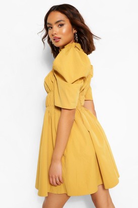 boohoo High Neck Rouched Detail Puff Sleeve Skater Dress