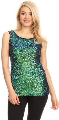 Anna-Kaci Womens Sparkle & Shine Glitter Sequin Embellished Sleeveless Round Neck Tank Top