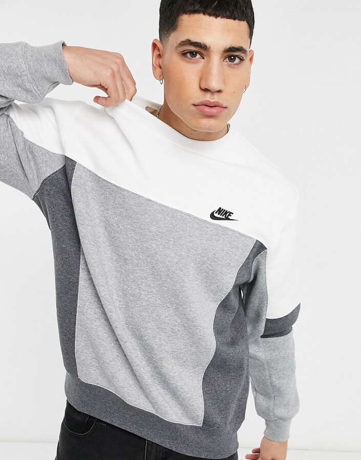 Nike color block crew neck sweatshirt in white/dark gray - ShopStyle