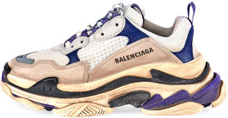 Balenciaga Triple-Sole Tricolor Mesh & Leather Trainer Sneakers