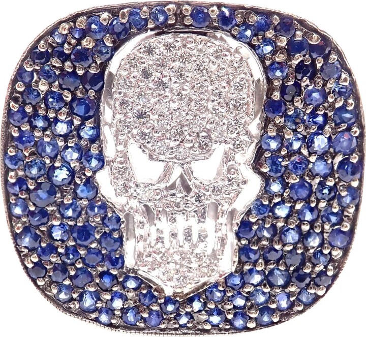 Loree Rodkin Diamond Sapphire Skull White Gold Ring