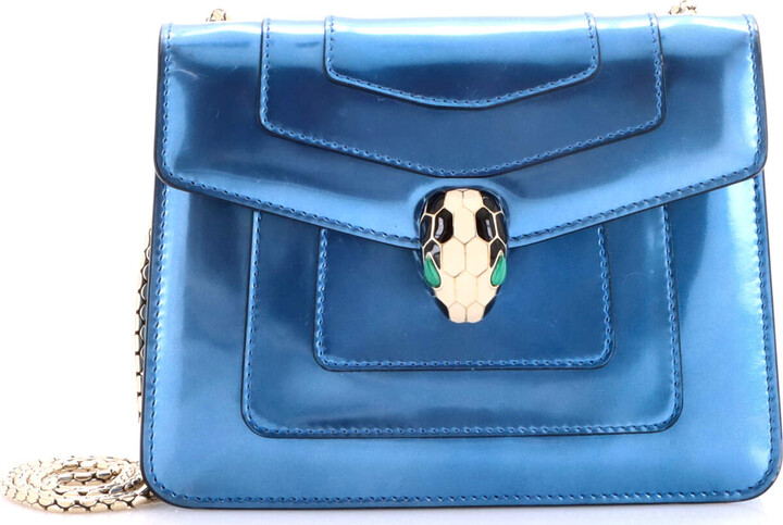Bvlgari Serpenti Forever Square Shoulder Bag Metallic Leather Small