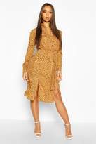 Thumbnail for your product : boohoo Animal Print Collar Button Through Belted Shirt Dress