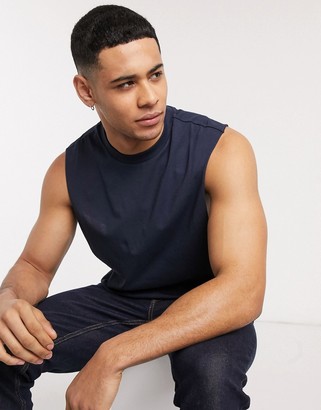 ASOS DESIGN organic relaxed sleeveless t-shirt with dropped armhole in navy
