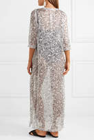 Thumbnail for your product : Marie France Van Damme - Embroidered Printed Silk-georgette Kaftan - Gray
