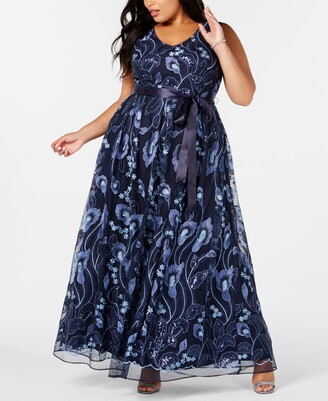 R & M Richards Plus Size Embroidered Gown
