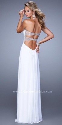 La Femme Shimmering Cut Out Jersey Prom Gown
