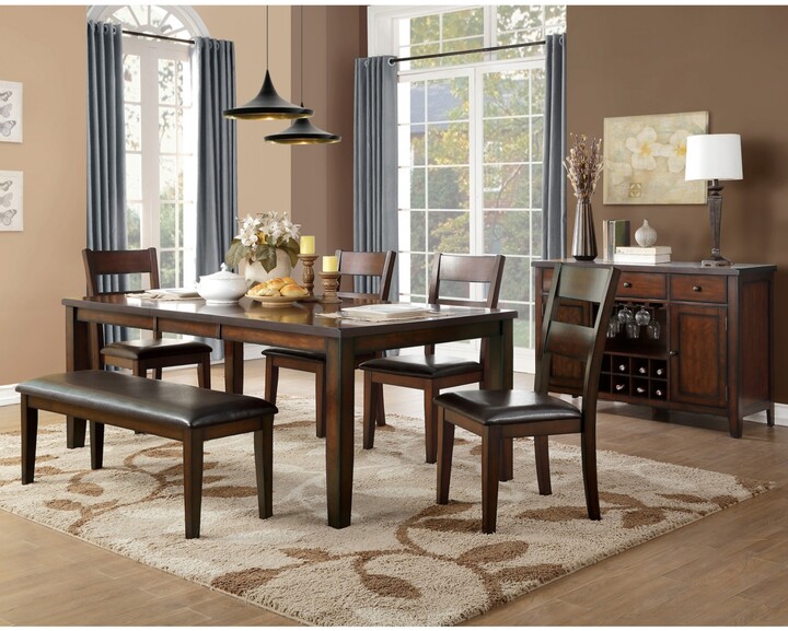 Furniture Leona 6pc Dining Set (Dining Table, 4 Side Chairs & Bench