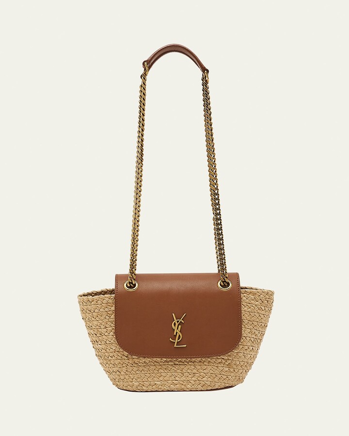 Saint Laurent Panier Mini Flap Crossbody Basket Bag in Raffia