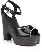 Thumbnail for your product : Fendi Colorblock Patent Leather Cork Wedge Sandals