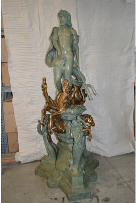 Nifao Statues Bronze Neptune Fountain With six Horses Statue - Size: 38"L x 38"W x 90"H.