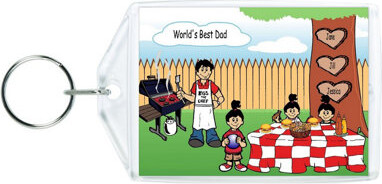 Printed Perfection Personalized Family Backyard Barbeque Single Dad 3 girls Acrylic Key Chain